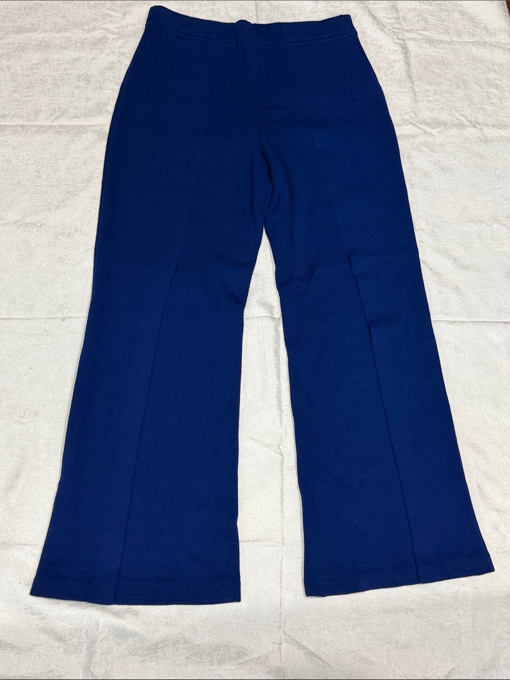 St. John Evening Blue Knit Flare Pants Wide Leg Pull On Size 2